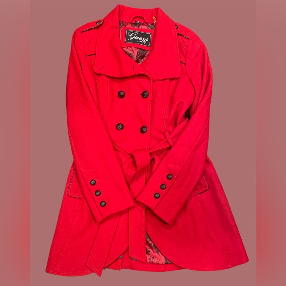 Vintage Guess Red Felt Pea Coat